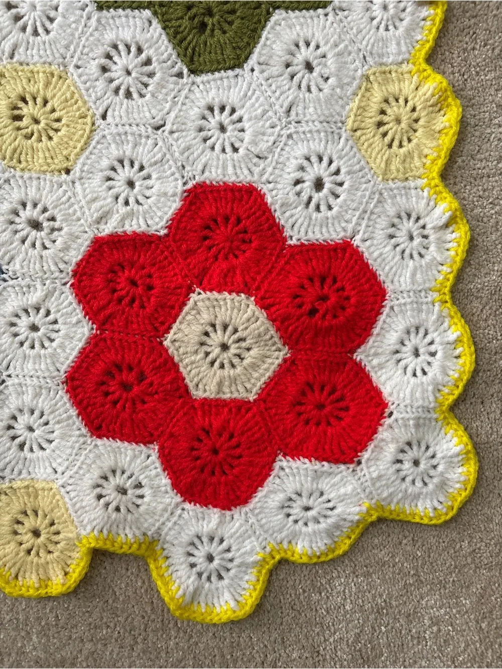 Granny Square Flower Garden Blanket Full Size Hexagon Edge